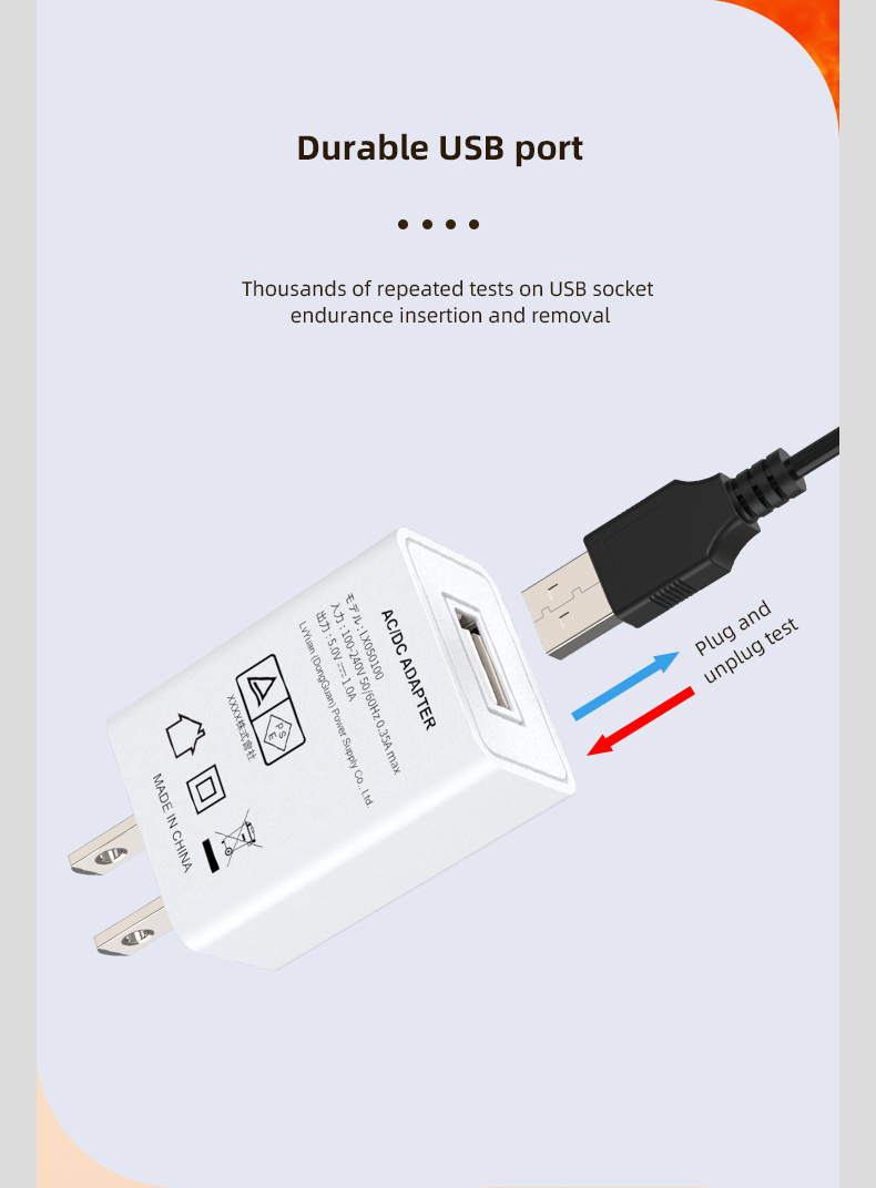A USB 5V 1A charging adapter is a device that converts AC power to DC, which can be used to charge electronic devices such as smartphones, tablets, and other USB-powered devices. The adapter output provides 5 volts and 1 ampere (or 1000 milliamperes) of current, which is sufficient for most USB-powered devices to charge quickly and safely. These types of chargers typically have a USB port that can be used with a variety of USB cables for charging different devices.