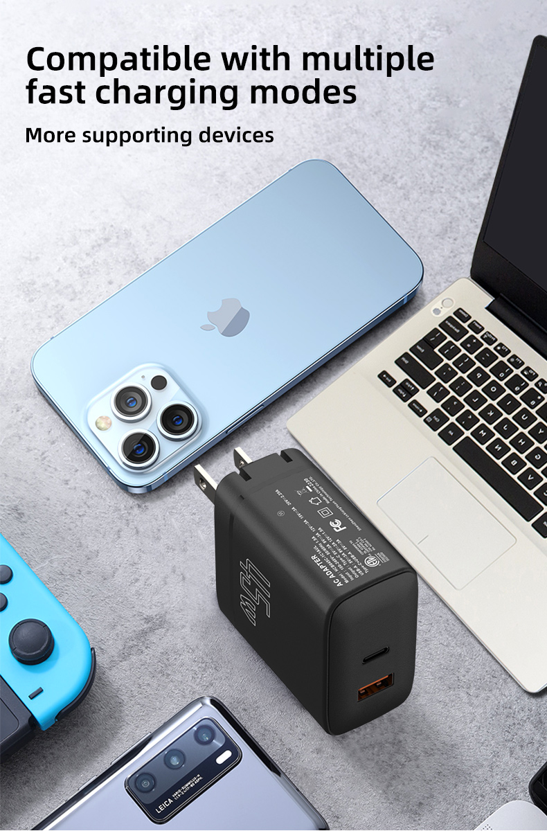 This 45W PD Power Adapter is a USB C wall adapter that's compatible with the 45 Watt charger Samsung for smartphones, tablets and laptops fast charging.