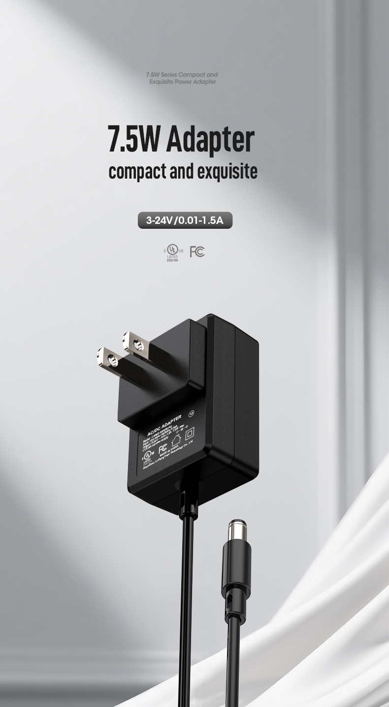 The 24V 300mA AC Adapter converts AC wall power to stable 24V/300mA DC (7.2W) for IoT sensors, security systems, and diagnostic tools. With built-in overload/short-circuit protection, FCC/CE certification, and precision voltage control, it delivers reliable plug-and-play power for industrial, medical, or home use.