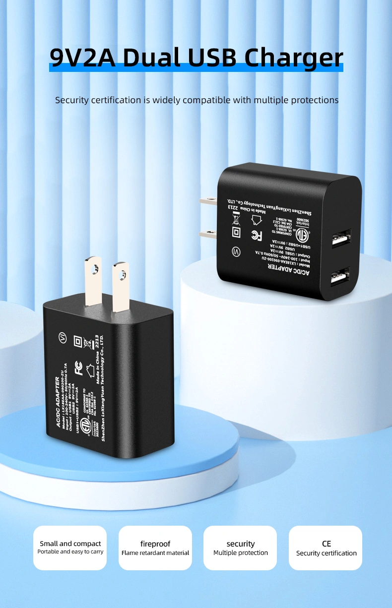 The charger with 9V2A output provides efficient charging for devices that require this voltage and amperage.
