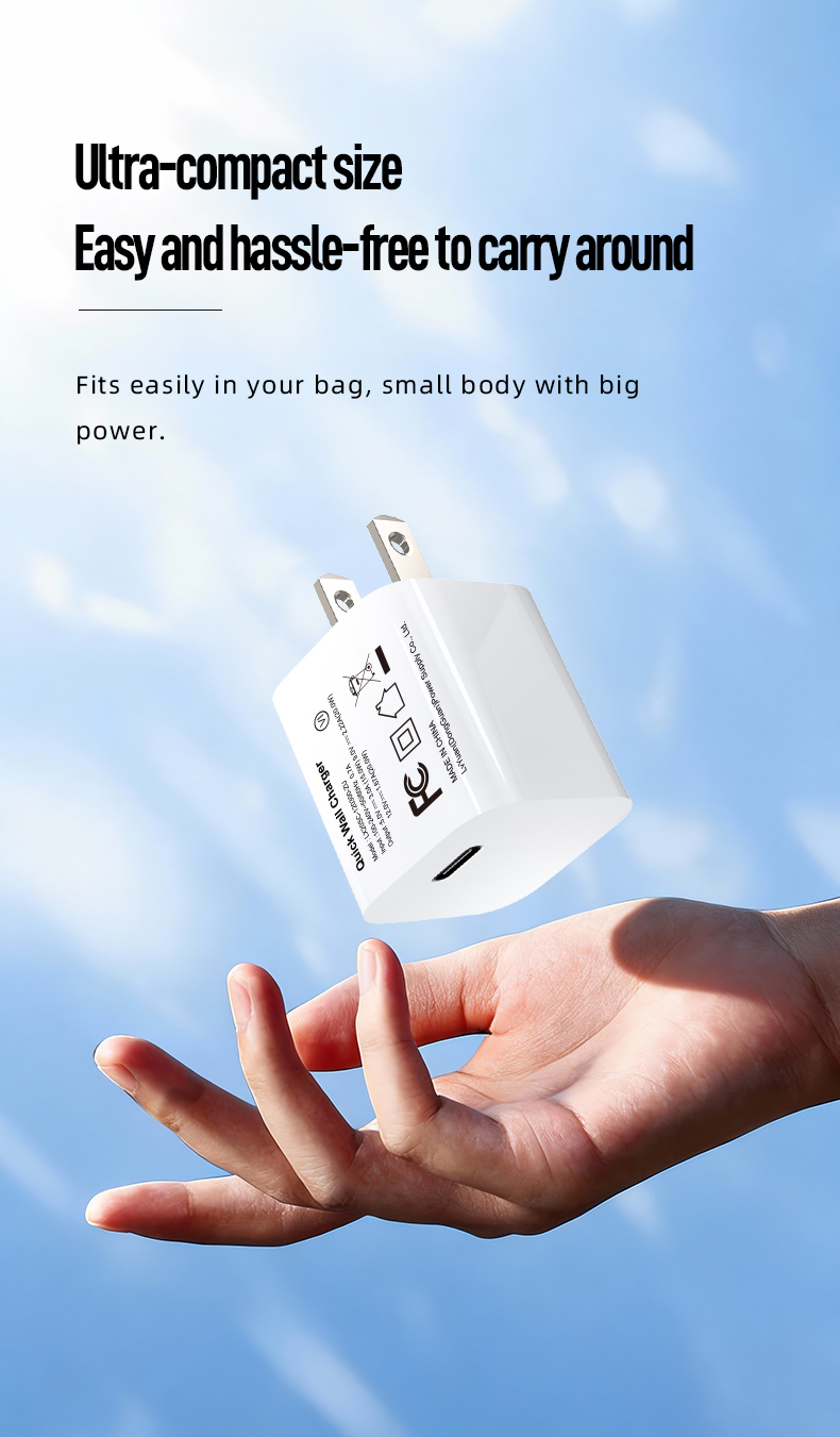 The Apple charger 20 watt equivalent delivers rapid iPhone charging via PD 3.0 technology. Charges iPhone 15 to 60% in 30 minutes. Features GaN efficiency, universal 100-240V input, and triple protection (OVP/OCP/SCP). Compact design certified by CE/FCC/RoHS.