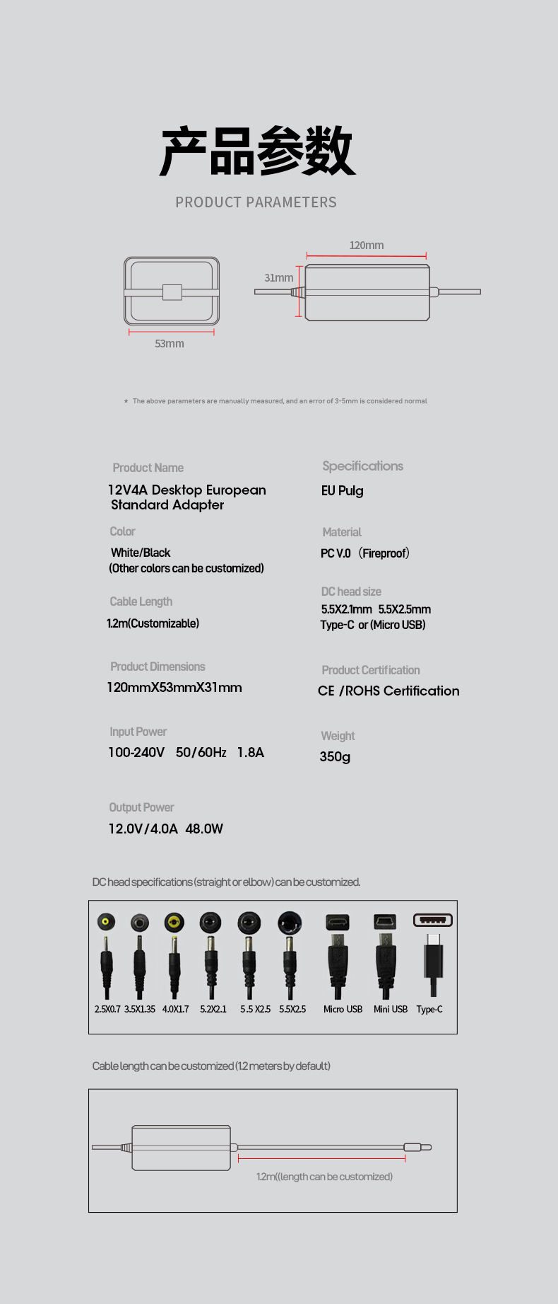 The 12V 4A Power Supply delivers stable 48W DC output for routers, LED lighting, and industrial equipment. Featuring over-current/short-circuit protection and certified safety (CE/FCC/RoHS), it operates at 100-240V AC input with 90% efficiency. Its compact design ensures silent, heat-resistant performance, ideal for 24/7 use in commercial and IoT applications.