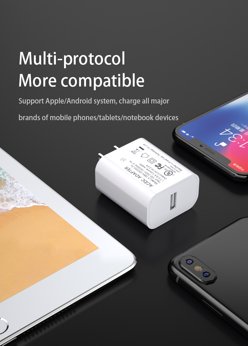 This 15W power adapter is a USB 3A power supply that works as an Android wall charger for most electronics.