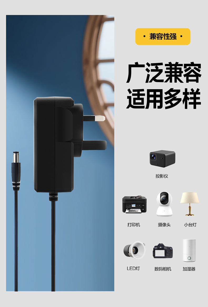 这款紧凑型24V 0.5A电源适配器（500mA）可将交流电转换为安全的直流电源，完美匹配需要24伏0.5安规格适配器的设备。该24V 500mA交直流转换器为监控摄像头、路由器及低功率电子设备提供稳定可靠的稳压电源。