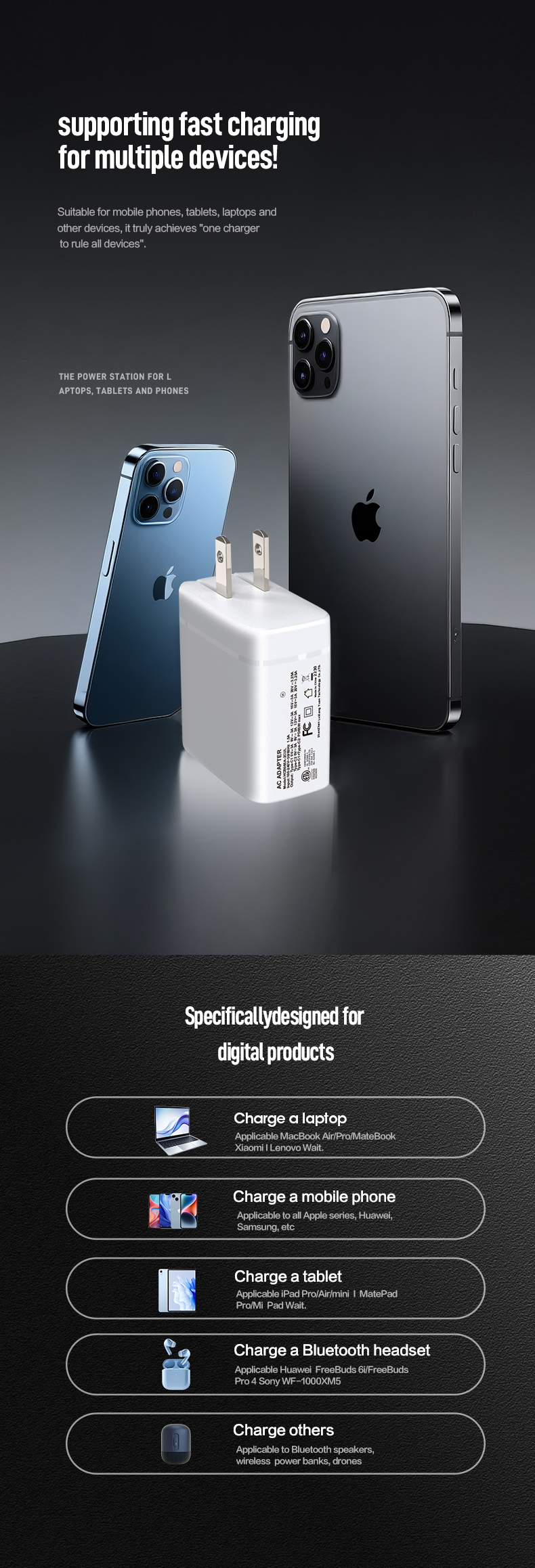 The 65W GaN Charger delivers ultra-fast power in a compact wall design. This 65W GaN Wall Charger features dual USB-C ports for simultaneous device charging. As a 65W Dual USB-C GaN Charger, it powers laptops, phones, and tablets with 90% efficiency and thermal protection.
