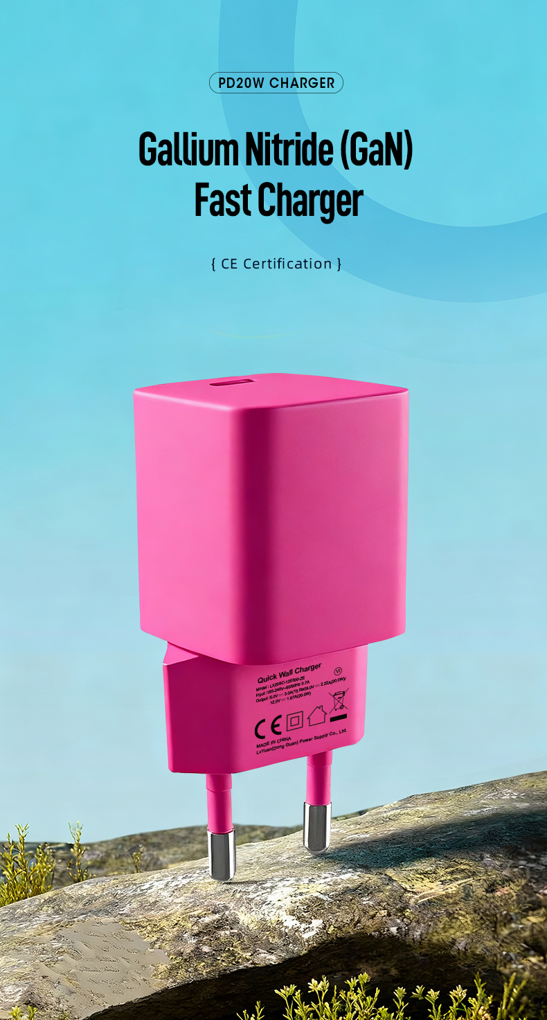 The USB-C GaN Charger 20W leverages Gallium Nitride technology for ultra-compact size and 93% peak efficiency. Delivers PD 3.0 fast charging (9V/2.22A), powering iPhones to 50% in ~30 minutes. Features universal 100-240V input, foldable plugs, and industrial-grade thermal management with CE/FCC safety certifications.