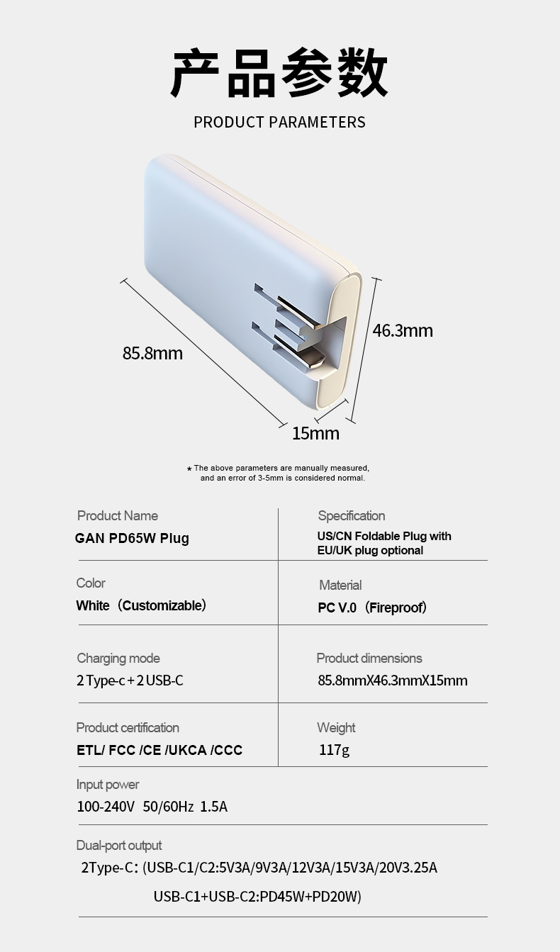 65W USB-C Charger: Compact, high-speed PD-compatible power adapter for laptops, phones, and devices with USB-C fast-charging capability.