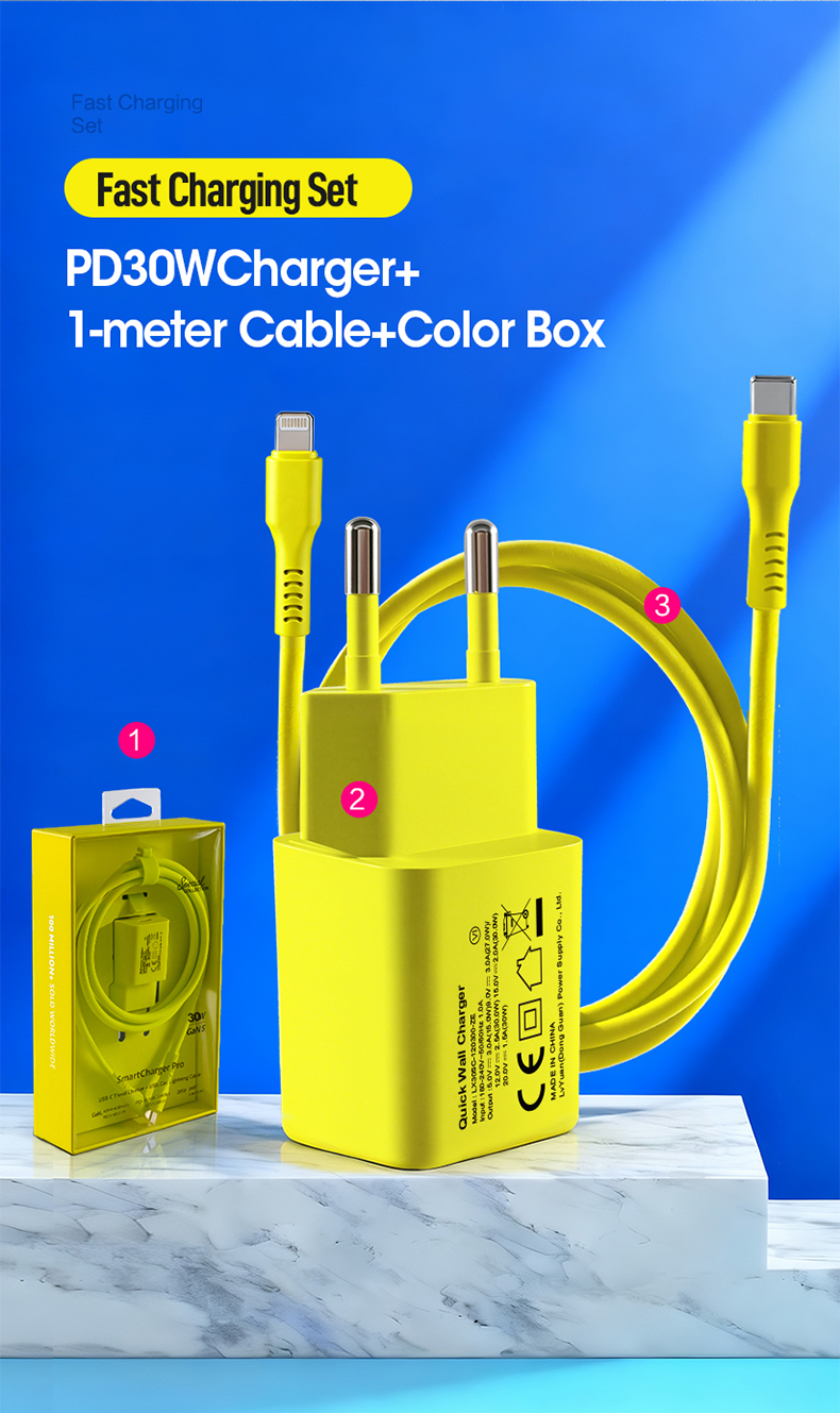 The 30W PD Wall Charger delivers rapid Power Delivery 3.0 charging (15V/2A, 20V/1.5A) for laptops, tablets, and phones. Powers devices to 50% in ~35 minutes. Features universal 100-240V input, foldable plug design, and built-in safeguards against over-voltage/current/temperature. Compact and travel-ready.