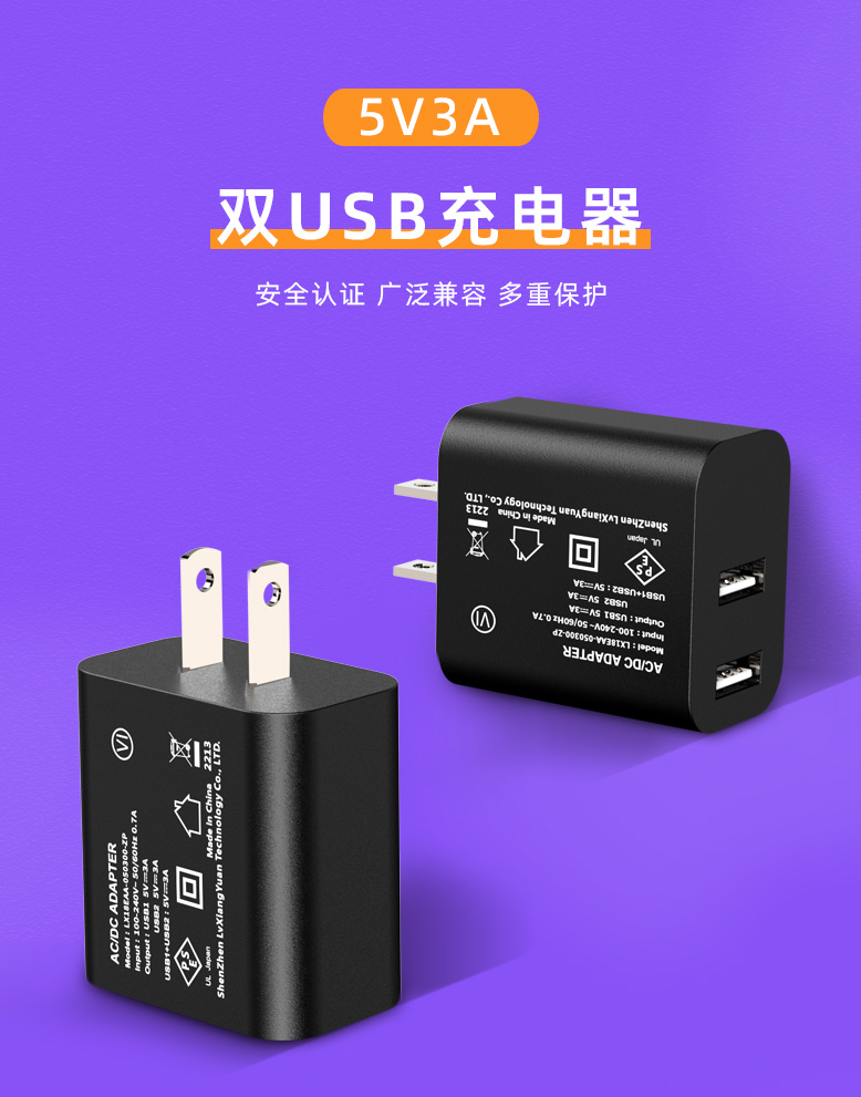 5V 3.1A双USB壁装充电器