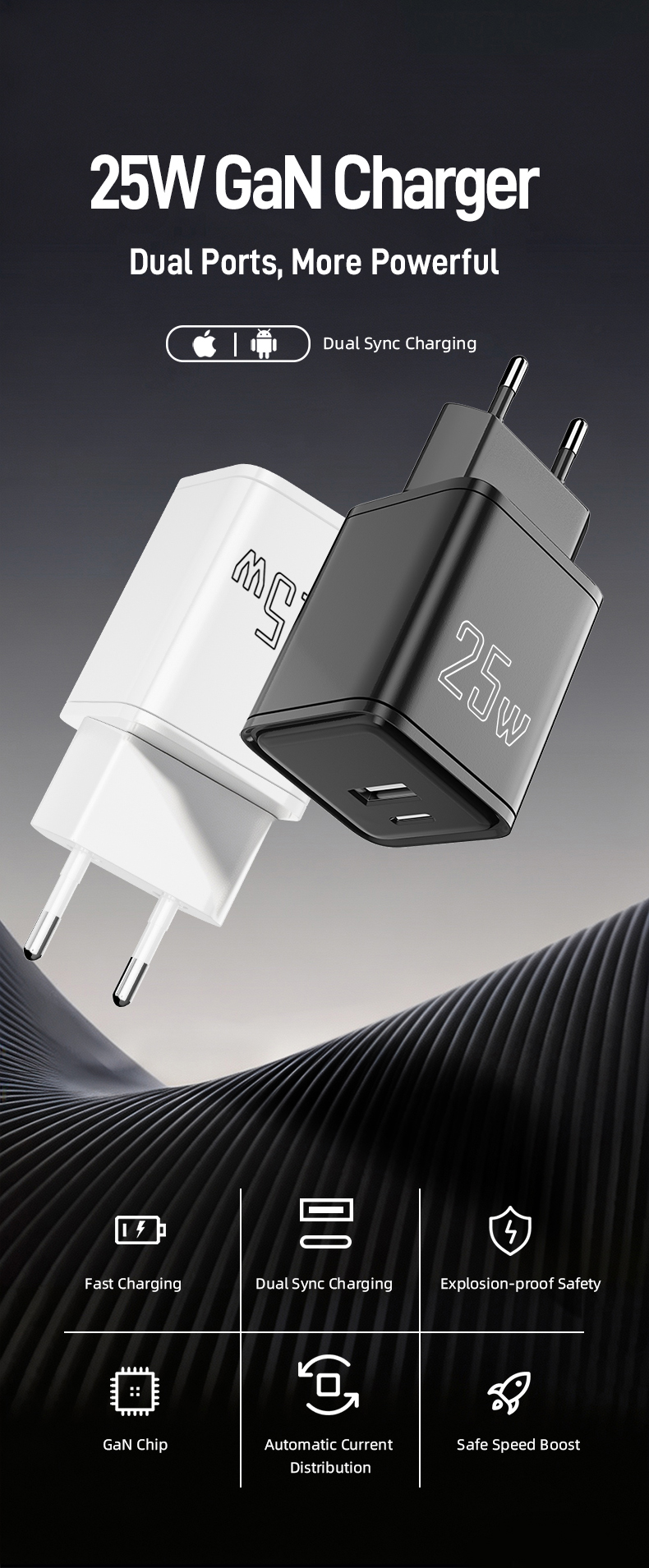 This certified 25w pd adapter supports 25W super fast charging with PPS tech, boasts full multi-layer safety protections, and works seamlessly with most mainstream USB-C smartphones and other portable electronics.