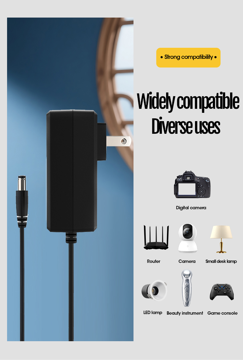 Provides stable 9V 1A DC power. This AC DC 9V 1A Power Supply Adapter converts household AC to regulated DC. Ideal for powering small electronics requiring a 9 v Volt 1A power supply adapter or 9V 1A model.