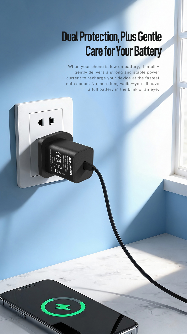The USB Wall Charger 5V 1A delivers stable 5W power directly from AC outlets to phones, earbuds, and IoT devices. Featuring universal USB-A compatibility, compact plug-in design, and built-in overload/short-circuit protection for safe, reliable everyday charging.