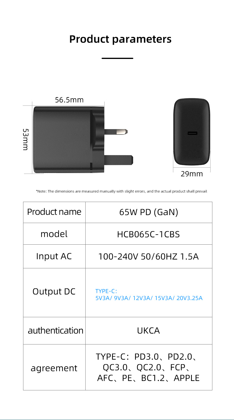 65W charger for fast and efficient device charging.