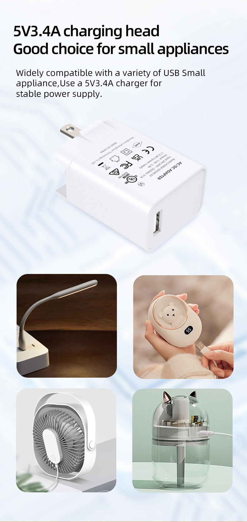 5v 3.4a USB Wall Charger