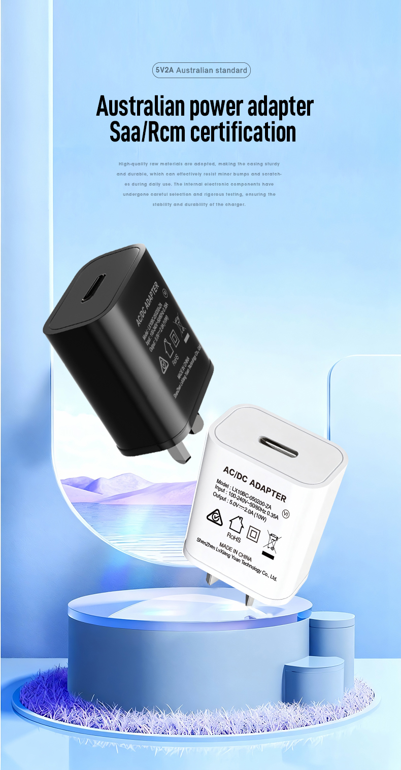 The 5V 2A TYPE-C CHARGER delivers 10W fast charging with universal 100-240V input. Features USB-PD compliance, over-current/short-circuit protection, and compact design (1.8×1.8×1 in). CE/FCC certified for smartphones, tablets, and accessories requiring reliable USB-C power.