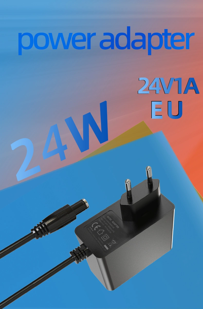 Compact 24V 1000mA power supply adapter, providing stable 24V 1A DC output with safety certifications for IoT devices, sensors, and industrial tools.
