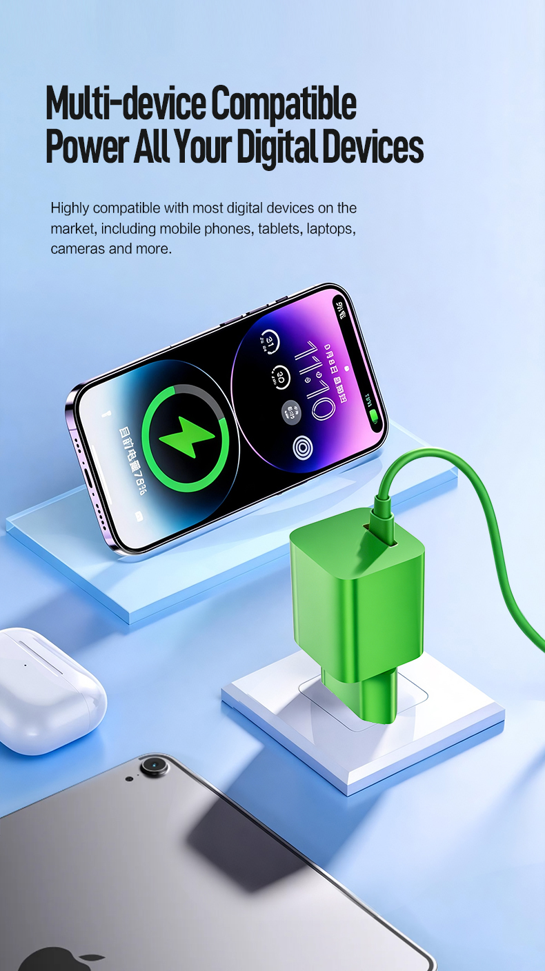 The usb c pd charger 45w delivers rapid laptop charging. This 45 watt pd charger powers MacBook Pro to 50% in 30 mins. As a 45w gan fast charger, it features GaN tech for 40% smaller size and foldable global plugs.