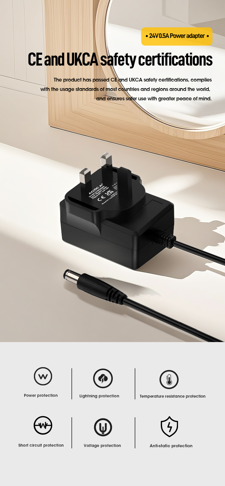 This 24V 500mA AC / DC Adapter converts household AC to stable 24V DC power at 500mA (0.5A). Designed for reliability, it delivers regulated power ideal for devices like CCTV cameras, network equipment, small monitors, and electronics requiring 24V input. A compact, energy-efficient switching power solution.