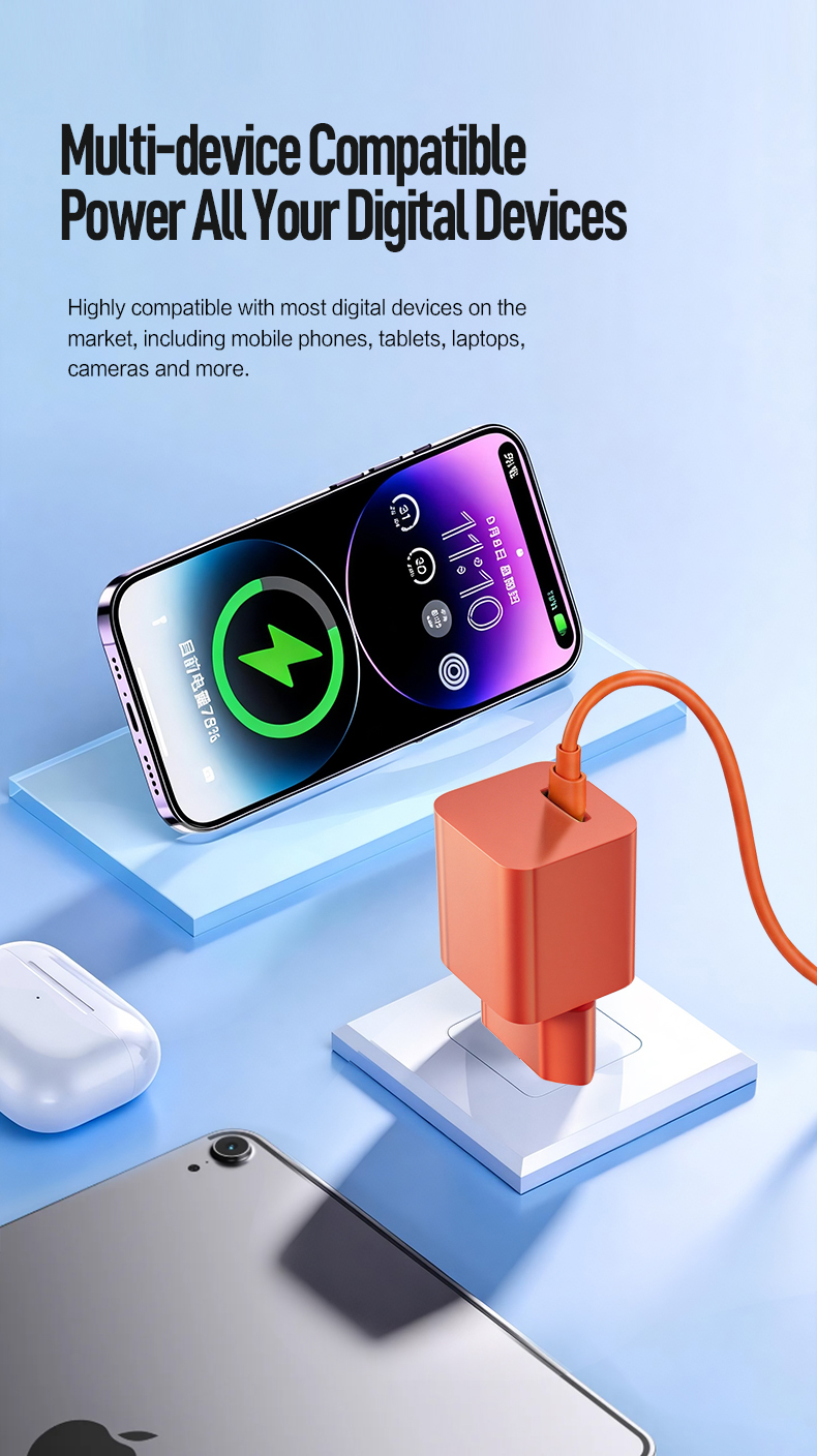 The usb c pd charger 45w delivers rapid laptop charging. This 45 watt pd charger powers MacBook Pro to 50% in 30 mins. As a 45w gan fast charger, it features GaN tech for 40% smaller size and foldable global plugs.