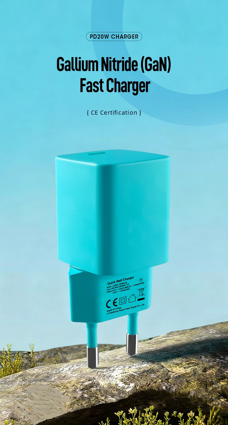 The 20W GaN Wall Charger leverages Gallium Nitride technology for ultra-compact size and 90%+ efficiency. Delivers PD 3.0 fast charging (9V/2.22A) to power iPhones to 50% in ~30 minutes. Features universal 100-240V input, foldable plugs, and industrial-grade thermal management with CE/FCC safety certifications.