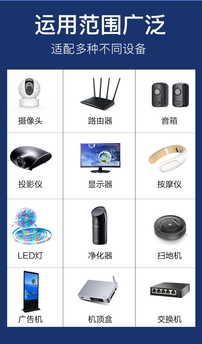 紧凑型5V/4A 20W电源适配器（或5伏4安电源适配器），5V4A输出支持快速充电。采用通用100-240V宽电压输入，通过CE/FCC认证。适用于路由器、物联网设备和移动设备供电。