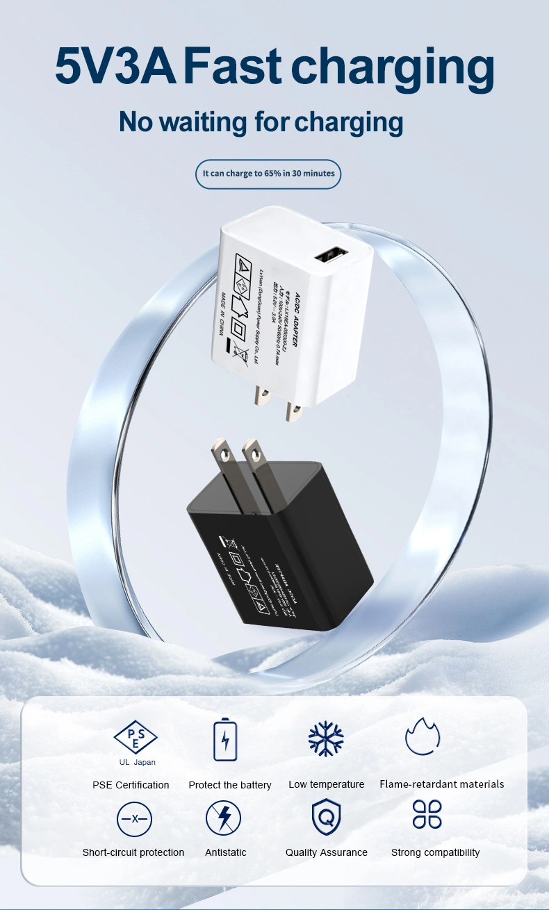 Compact 5V 3A charger enables fast charging for phones, tablets, and IoT devices. FCC/CE certified with overcurrent protection, 90% efficiency, and durable design for reliable daily use.