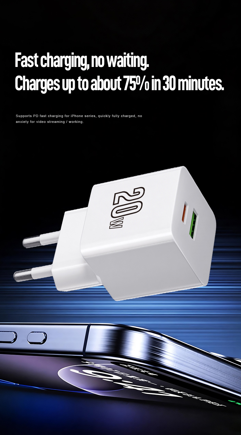 The GaN Charger PD 20W EU delivers rapid iPhone charging with EU Schuko plug. Leveraging Gallium Nitride tech, it’s 40% smaller yet charges to 60% in 30 mins. Features 100-240V input, OVP/OCP/SCP protection, and CE/FCC certification. Ideal for travel.