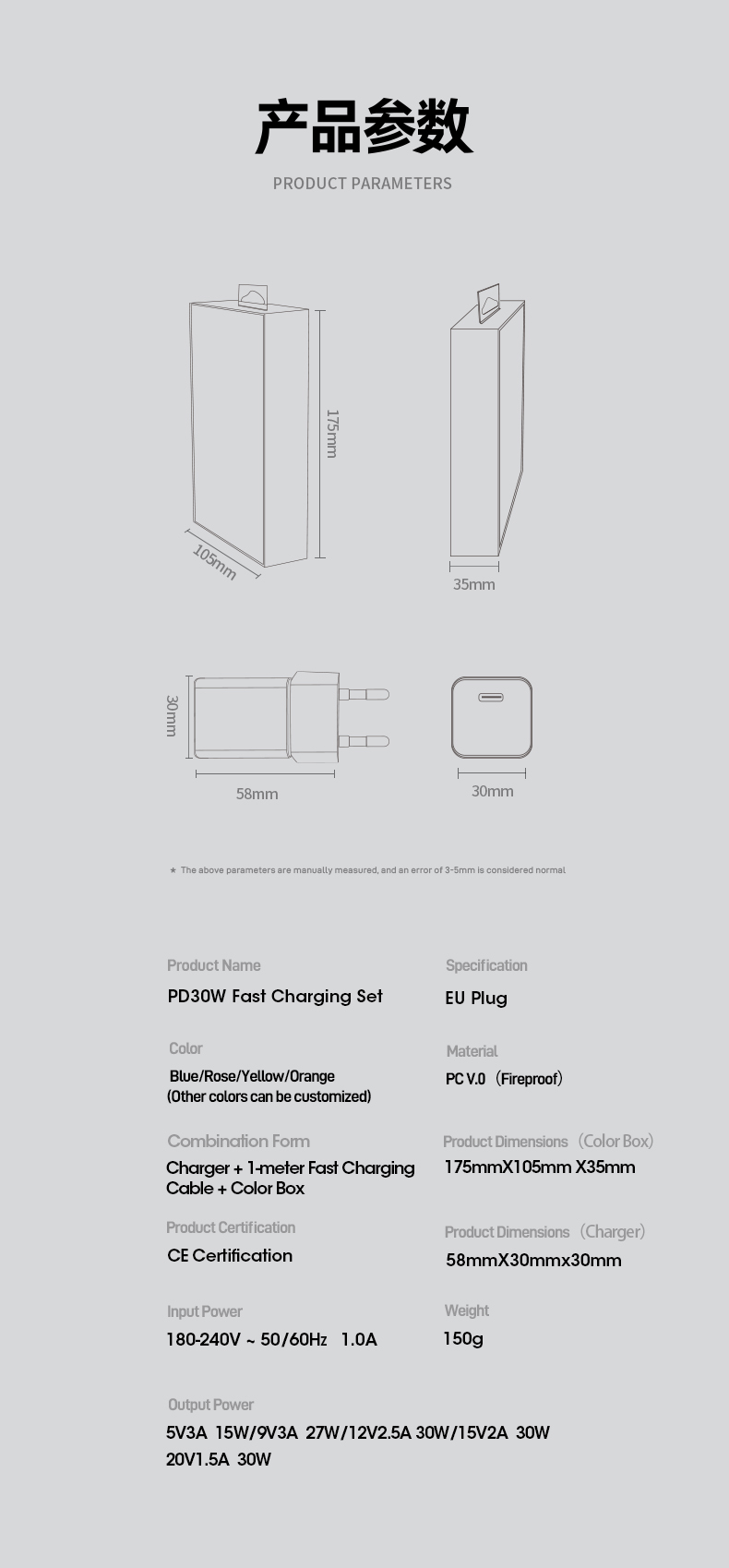 The Fast GaN Charger PD 30W delivers rapid USB-C Power Delivery 3.0 charging (15V/2A, 20V/1.5A). Powers laptops/phones to 50% in ~35 minutes. Features Gallium Nitride tech for ultra-compact size, 94% efficiency, universal 100-240V input, foldable plugs, and industrial-grade thermal control with CE/FCC safety.
