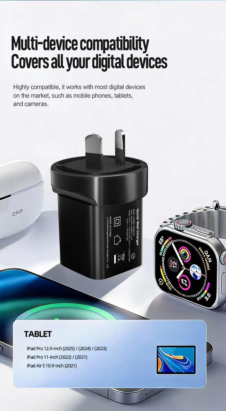Experience rapid USB Power Delivery 3.0 with this charger 20W. Designed as a compact 20 W Apple charger, it powers iPhones to 60% in 30 minutes. Features GaN tech, universal 100-240V input, and OVP/OCP/SCP protection.