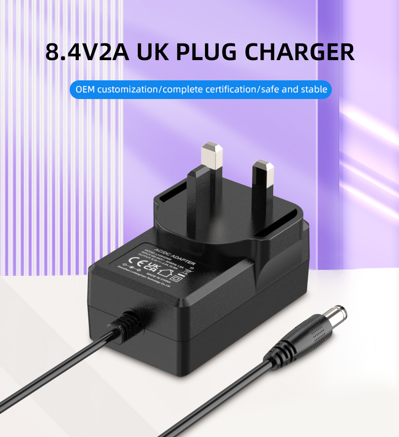 The 8.4V charger is designed specifically for charging lithium batteries, providing a safe and efficient charging experience.