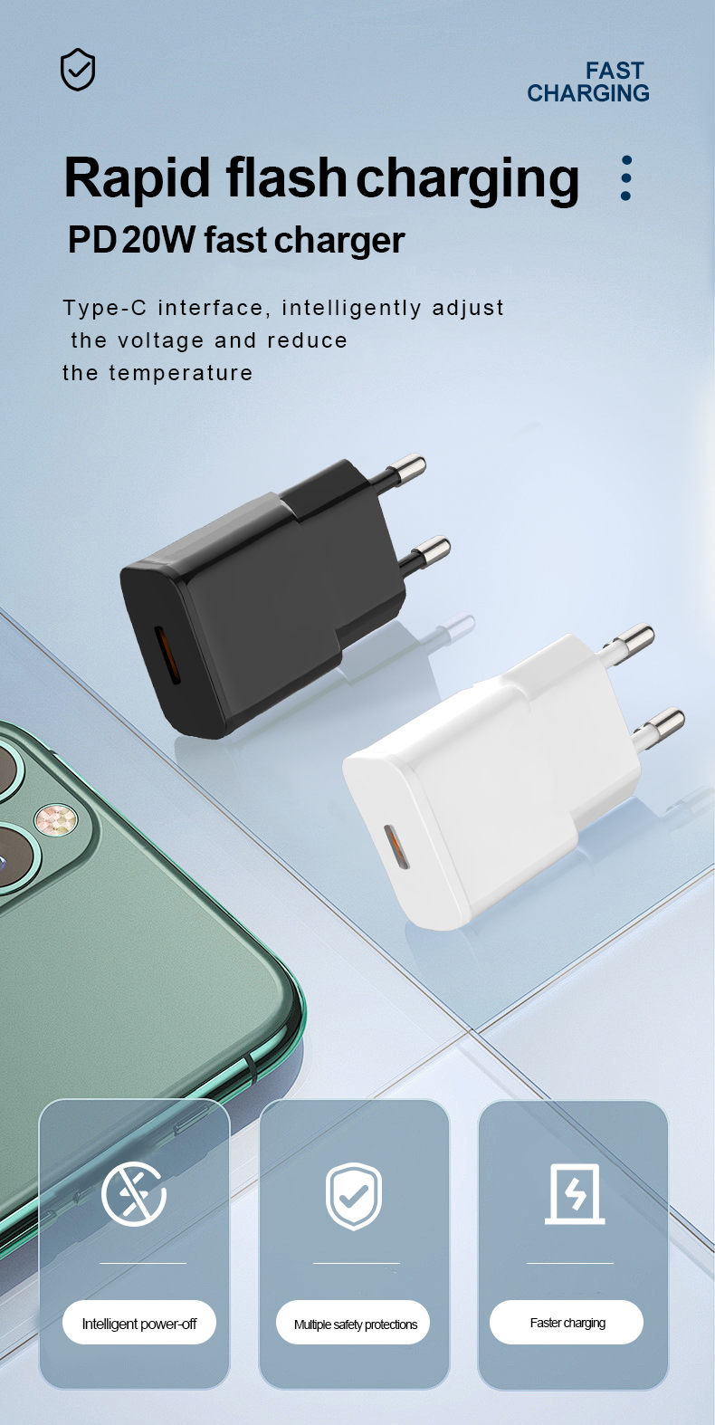 Apple 20W USB Power Adapter: Compact PD 20W charger for fast iPhone/iPad charging. Official USB C power adapter apple with Power Delivery technology, ideal for quick, efficient device powering.