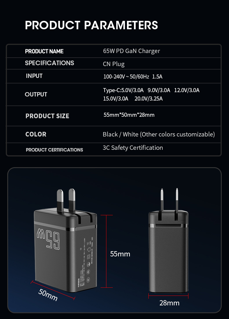 This compact 65w usb c gan charger adopts advanced GaN tech, delivers stable fast charging power for smartphones, tablets and small laptops, perfect for daily use and travel.