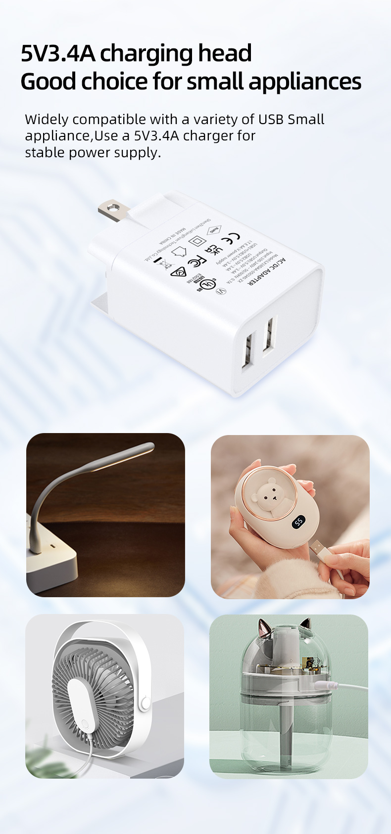 5v 3.4a dual USB Wall Charger