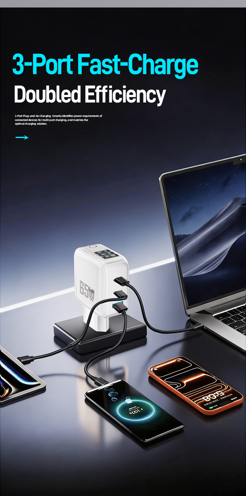 This reliable laptop charger 65w type c is a stable 65w ac adapter, also a high-quality 65 watt charger delivering safe, efficient power for daily device use.