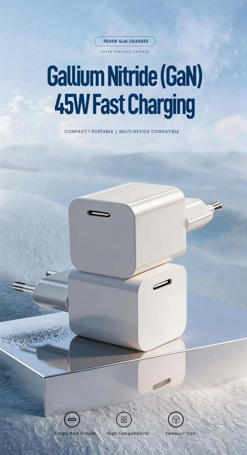 The 45 watt wall charger delivers rapid USB-C PD 3.0 charging. Leveraging GaN technology, it’s 40% smaller than standard adapters yet powers MacBook Pro to 50% in 30 minutes. Features foldable plug, universal 100-240V input, and OVP/OCP/SCP triple protection.