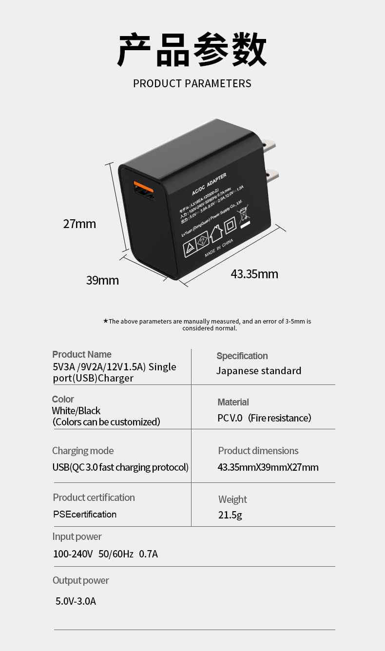 18W USB Charger delivers fast, efficient charging for smartphones and tablets. Features QC3.0 compatibility, compact design, and built-in safeguards against overheating/overvoltage. FCC/CE certified for safe global use.