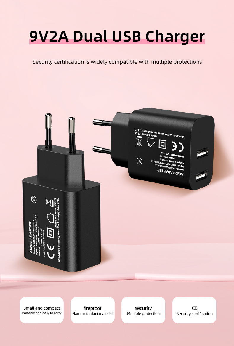 A 9V 2A USB charger is a device that can be plugged into an AC outlet and provides a DC voltage of 9 volts and a current of up to 2 amperes via USB port. This charger is often used for high power devices such as smartphones or tablets that require a fast charging time.
