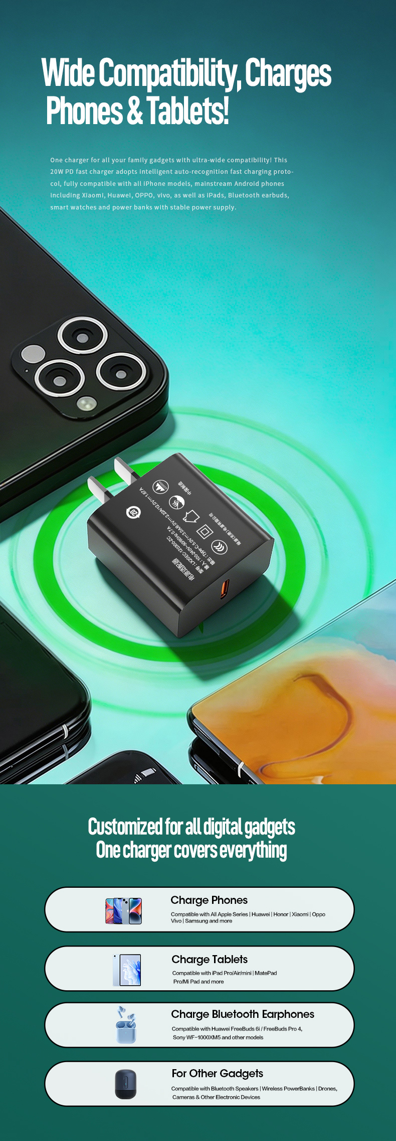 This stable 20w charging block is a premium 12v pd charger, also a reliable usb c power adapter 20w for safe, fast daily device charging.