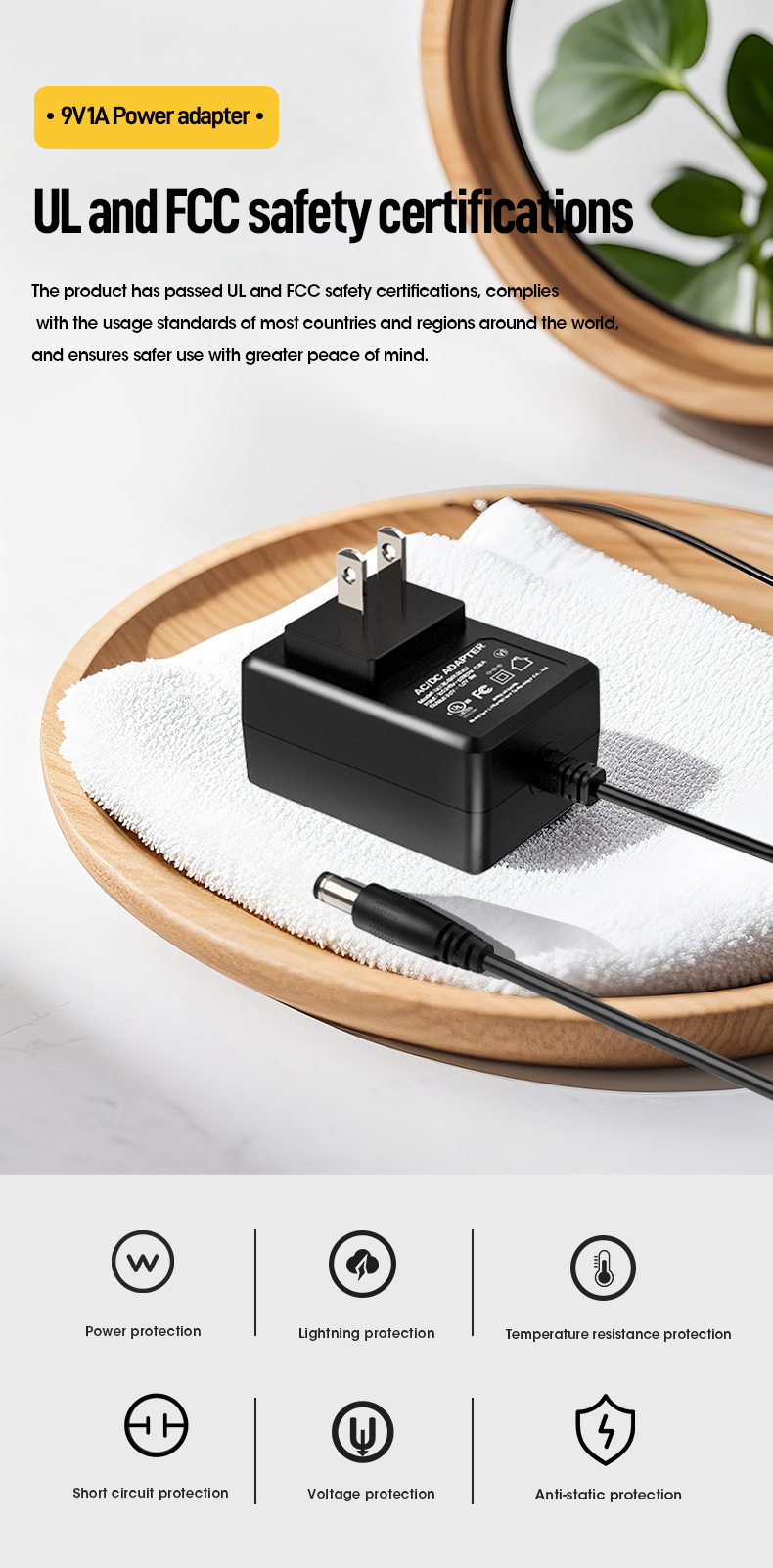 The AC DC 9V 1A Power Supply Adapter provides essential conversion from AC wall outlets to stable 9V Direct Current at 1 Amp (1000mA). This reliable 9W power unit features regulated output, making it perfect for routers, small monitors, audio equipment, and other devices needing consistent 9V/1A DC power.