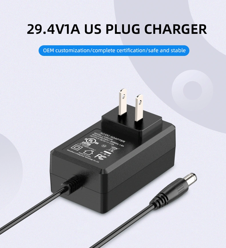This is a charger designed to charge lithium batteries with a nominal voltage of 29.4V. It provides a safe and reliable charging solution for high-capacity batteries commonly used in electric vehicles, power tools, and other applications.