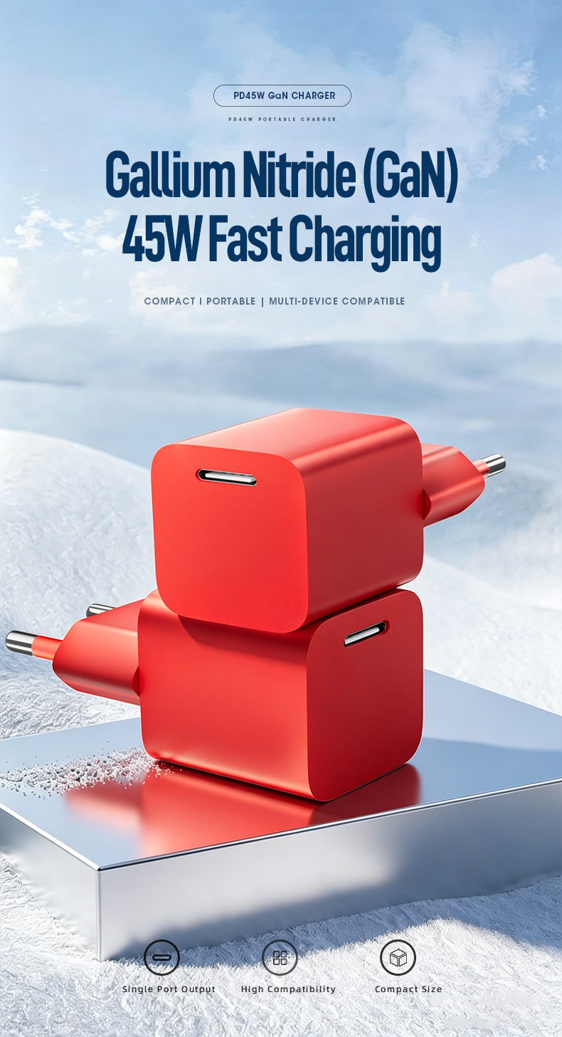 This high-efficiency 45 watt adapter delivers stable, reliable power output for phones, small laptops and tablets, with a compact size perfect for daily use and travel.