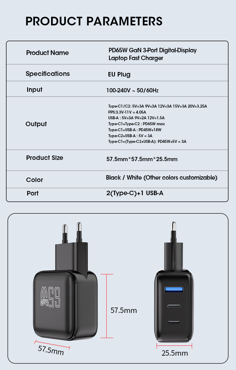 This practical laptop charger 65w type c supports stable PD fast charging, comes with multi-layer safety protection, fitting most USB-C laptops and mobile devices for daily use and travel.