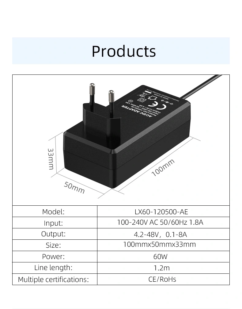 A 24V 2A power adapter is a device that supplies a direct current (DC) output of 24 volts with a maximum current capacity of 2 amperes (A). This type of adapter is commonly used to power a variety of electronic devices, such as LED lighting, routers, audio systems, and more. It is important to ensure that the adapter meets the voltage and amperage requirements of the device being powered. Additionally, it is advisable to check that the adapter has built-in safety features such as short-circuit protection, overload protection, and overvoltage protection to prevent damage to the device.