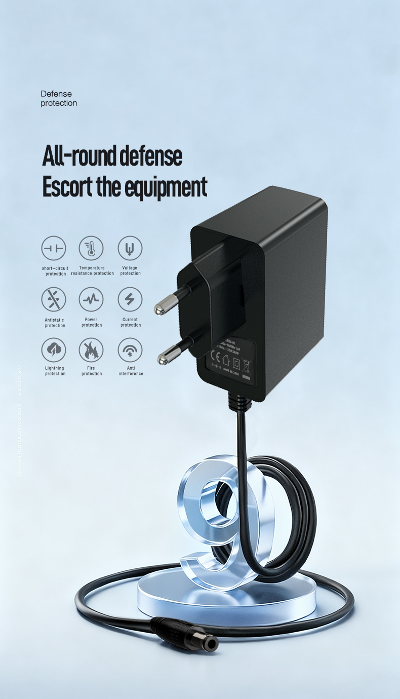 The Power Adapter 12V 2.5A delivers stable 30W DC power with universal 100-240V input. Features industrial-grade over-voltage/short-circuit protection, ±3% voltage stability, and >85% efficiency. CE/UL certified for routers, CCTV systems, LED lighting, and industrial controllers requiring reliable 12V power.