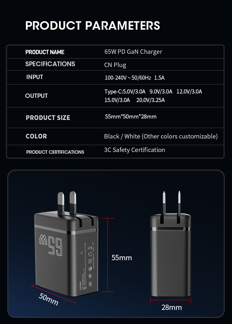 This compact and safe 65w usb c pd charger delivers stable high-efficiency fast power, fitting most smartphones, tablets and small laptops perfectly for daily and travel use.