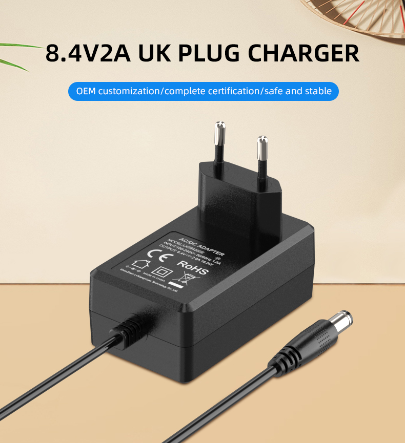 The 8.4V charger is designed specifically for charging lithium batteries, providing a safe and efficient charging experience.