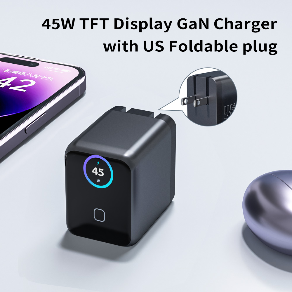 Mini Compact Fast GaN Charger 45W With 1.14inch TFT Smart Display