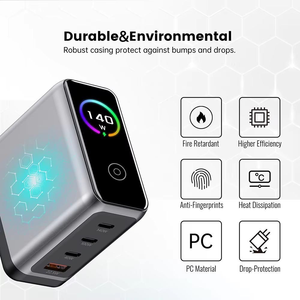 1.14 inch TFT Display AI GaN Charger 100W