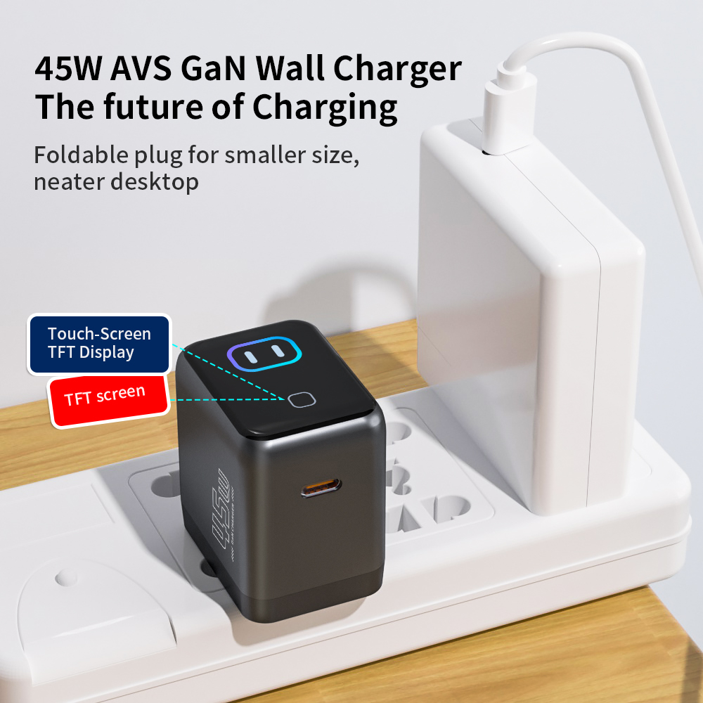 Mini Compact Fast GaN Charger 45W With 1.14inch TFT Smart Display