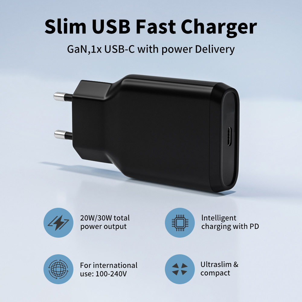 30W Ultra-thin Slim GaN USB-C PD Wall Charger